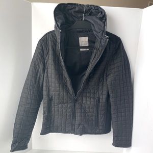 Zara Man Small Black Quilted pattern Zip-up Jacket with hoodie